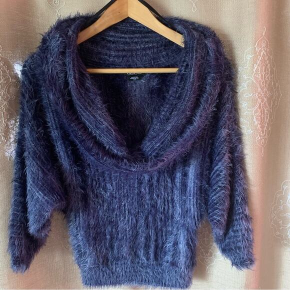 Touchable Texture Blue Eyelash Crop 3/4 Sleeve Sweater XS BEBE - Picture 7 of 13